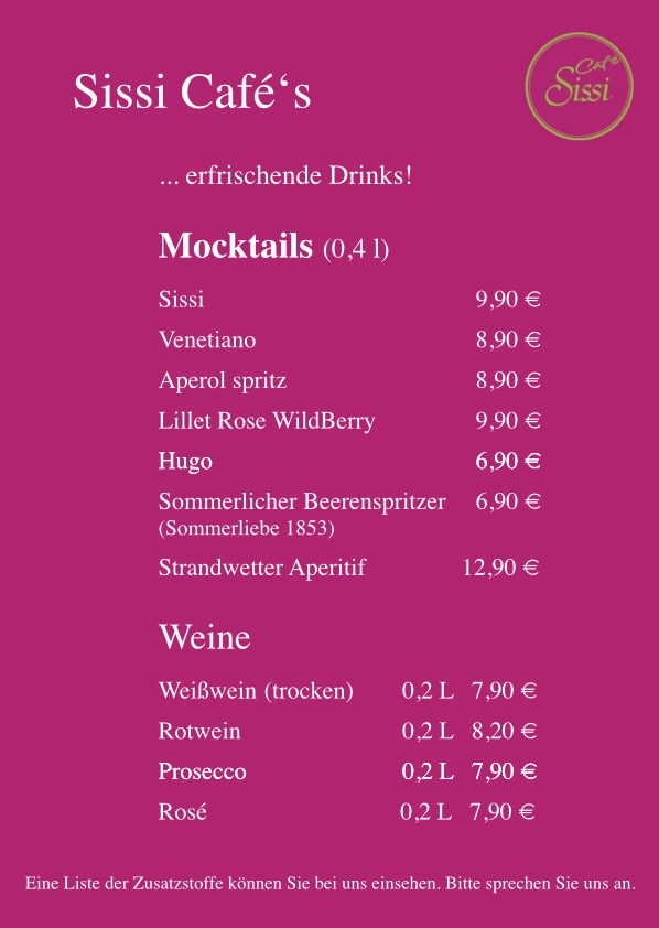Sissi Café Mocktails und Wein